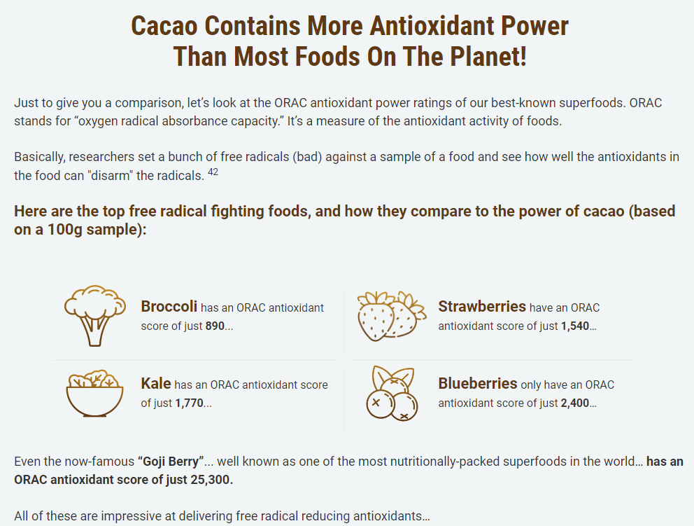 cacao health benefits - cacao contains more antioxidant power than most foods on the planet